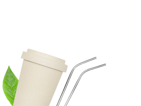 Reusable mug and metal drinking straws.の写真素材