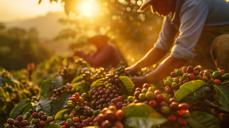 Coffee Harvest in the Light of Sunsetの素材