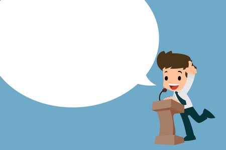 Businessman giving his speech at the podium to spread the words to people about his successful.のイラスト素材