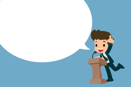 Businessman giving his speech at the podium to spread the words to people about his successful.のイラスト素材