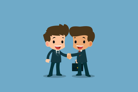 Two Businessmen standing and shake hands each other for cooperation and make a deal.のイラスト素材