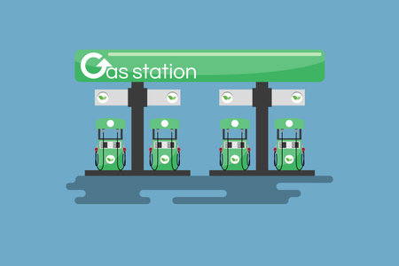 Gas station Eco-friendly, clean energy in green theme and leaves for general vehicle. Vector illustration design.のイラスト素材