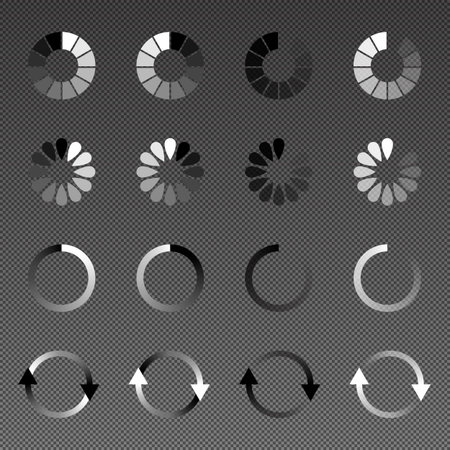 Isolated loading, preloader icon set of black, white and transparency on gradient grid background, vector illustration design.のイラスト素材