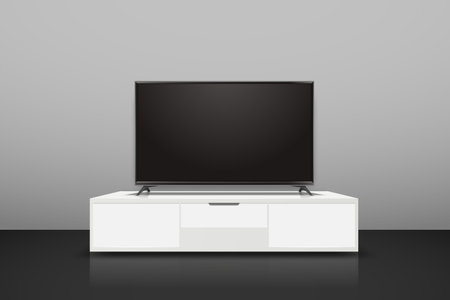 Realistic smart TV screen in modern style lcd, led panel. A huge blank display television mockup.のイラスト素材