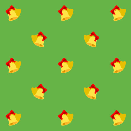 Seamless pattern of gold Christmas bells with red ribbon continuous background for  holiday celebration.のイラスト素材