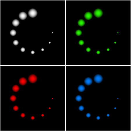 Isolated glow color of buffering, loading icon set on black and white background, vector illustration.のイラスト素材