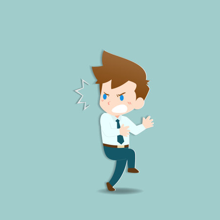 Businessman surprise, shock emotion with stress character design. Business people in fear feeling worry about situation he encounter.のイラスト素材