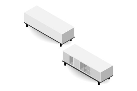 Isometric modern Sideboard. A realistic 3d furniture TV shelf. Interior element of living room. Vector illustration design.のイラスト素材