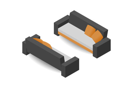 Isometric sofa set isolated on white background. Realistic 3d sofa,  furniture office. Modern interior element of living room. Vector illustration design.のイラスト素材