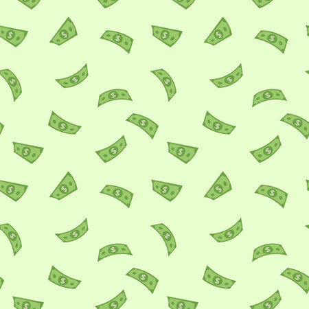 Seamless currency icon pattern background Falling US dollar banknotes of American paper money background Vector illustration wallpaper.のイラスト素材