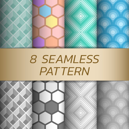 Set of seamless patterns. Repeatable graphic background.  Tileable swatches texture collection.  Textile ornament wallpaper. Vector illustration design.のイラスト素材