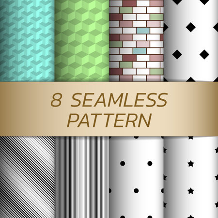 Set of repeatable seamless patterns graphic background. Textile ornament texture wallpaper collection. Vector illustration design.のイラスト素材