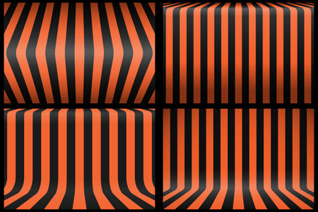 Set of abstract stripe black and orange room design for Halloween card background.のイラスト素材