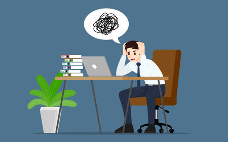 Businessman with a gestures facepalm emotion. Office people had a headache, disappointment or shame from work. Vector illustration concept design.のイラスト素材
