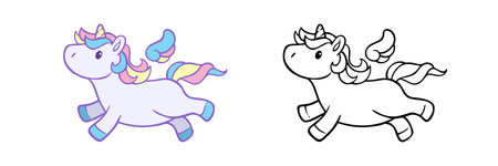 White Unicorn head vector icon for children design isolated. Head portrait horse with rainbow hair. Cute magic cartoon fantasy animal. Animal in dream fantasy concept.のイラスト素材