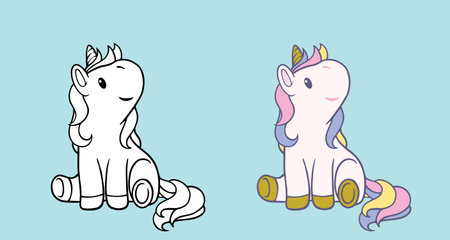 White Unicorn vector icon for children design isolated. Portrait white horse with rainbow hair. Cute magic cartoon fantasy animal. Animal in dream fantasy concept.のイラスト素材