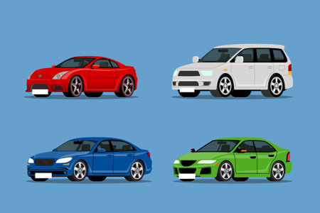 Set of modern & SUV car collection auto front-side view for people who love high speed. Newly-formulated vehicles in the concept of agility. Vector illustration design.のイラスト素材