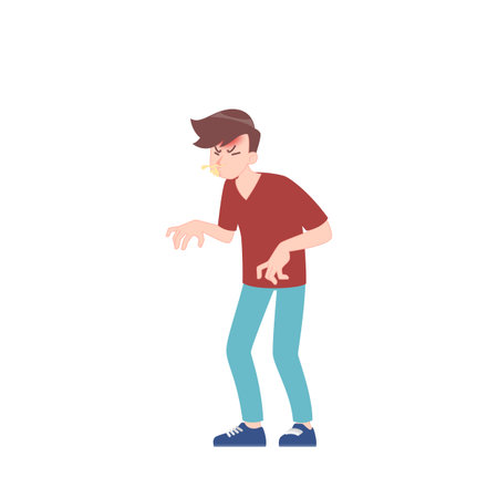 Illness symptoms of a viral infection and respiratory. A sick man in action of sneeze and fever.のイラスト素材