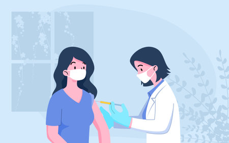 The doctor give injection to a patient.のイラスト素材