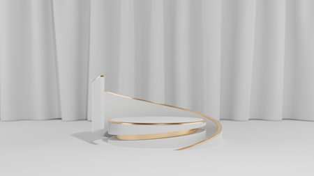 3d geometric shape form rendering in minimal scene podium showcase, shop front, display mockup case and stage for cosmetic premium product presentation placement with empty blank space.の写真素材