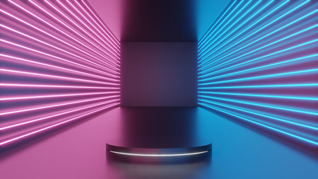 3d geometric shape form rendering in minimal scene podium showcase, shop front, display mockup case and stage for cosmetic premium product presentation placement with empty blank space.の写真素材