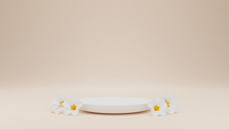 3d geometric shape form rendering in minimal scene podium showcase, shop front, display mockup case and stage for cosmetic premium product presentation placement with empty blank space.の写真素材