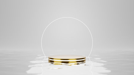3d geometric shape form rendering in minimal scene podium showcase, shop front, display mockup case and stage for cosmetic premium product presentation placement with empty blank space.の写真素材