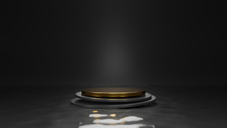 3d geometric shape form rendering in minimal scene podium showcase, shop front, display mockup case and stage for cosmetic premium product presentation placement with empty blank space.の写真素材