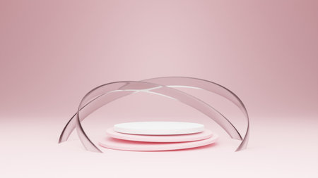 3d geometric shape form rendering in minimal scene podium showcase, shop front, display mockup case and stage for cosmetic premium product presentation placement with empty blank space.の写真素材
