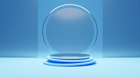 3d geometric shape form rendering in minimal scene podium showcase, shop front, display mockup case...