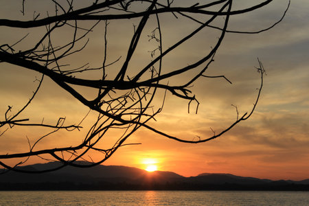 Sunrise in the morning, the reservoirs in Thailand.の写真素材