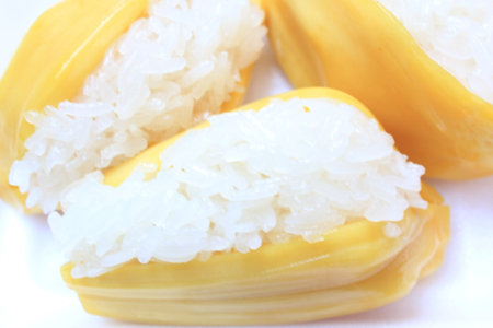Sticky Rice stuffed in Thai jackfruit.の写真素材