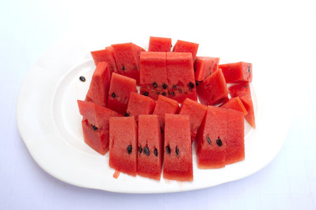 Watermelon in White Dish.の写真素材