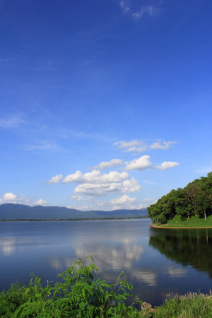 Clear blue and reservoir in Thailandの写真素材