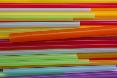 colorful plastic tubes for cocktailsの写真素材