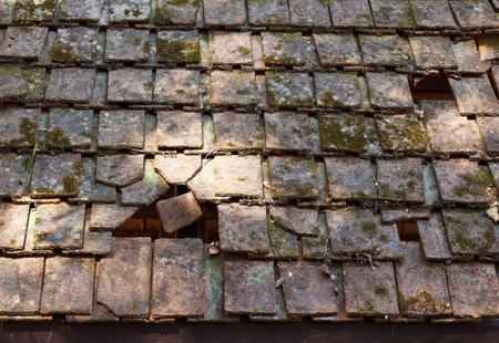 Old tile roofの写真素材
