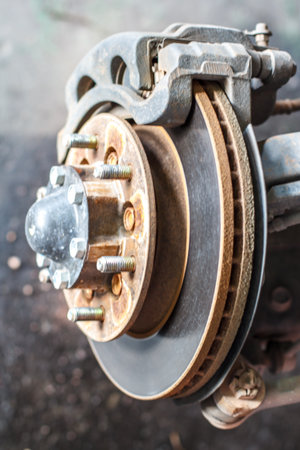 Closeup detail of the wheel assembly on a modern automobile.