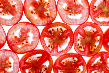 Tomato slice isolated on white backgroundの写真素材