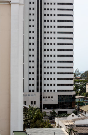upper floors of a tall apartment houseの写真素材