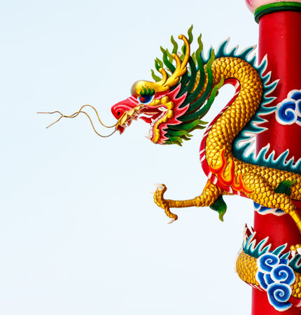 Gold dragon on white backgroundの写真素材