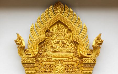 Door woodcarving in temple, Thailandの写真素材
