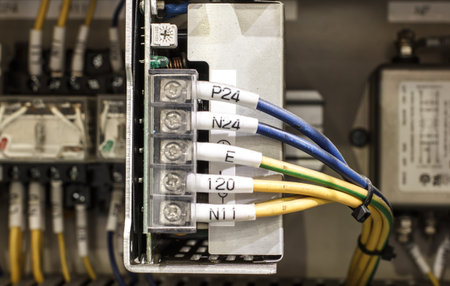 Wiring -- Control panel with wires industrial factory