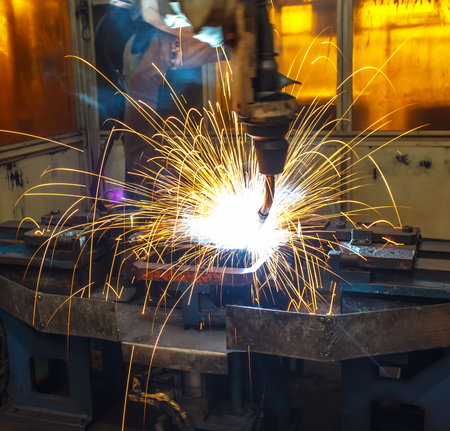 robots welding in a car factoryの写真素材