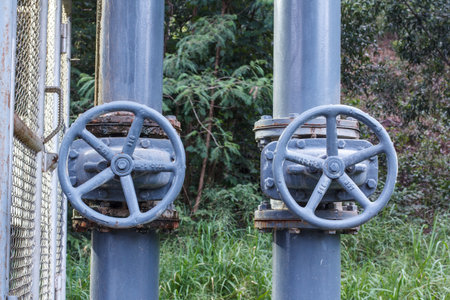 Large iron pipe valve supply pipelineの写真素材