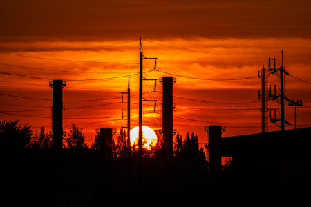 Power plants in the early morningの写真素材