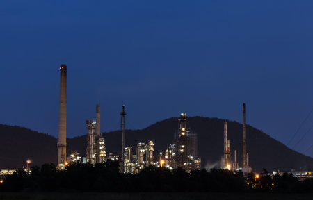 Oil refinery plant at twilight morningの写真素材