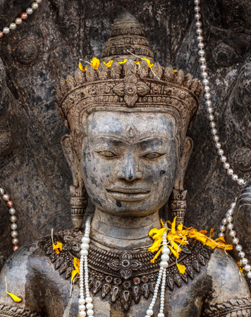 Beautiful Old Buddha in thailandの写真素材