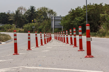 line of traffic cone in Street.の写真素材