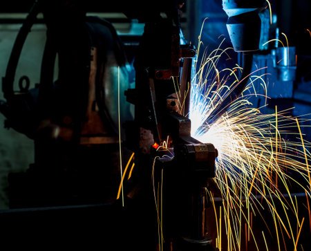 robots welding in a car factory