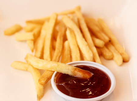 Traditional French fries with ketchup
